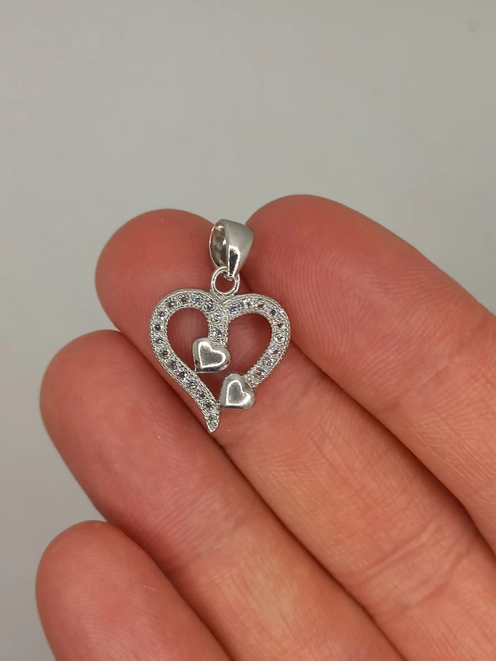 Vintage Silver 925 Charm Pendant Heart Zircons Women Gift Jewellry Charms - Immagine 2 di 4