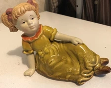 Greenbrier International Inc. Ceramic 5" Girl Green Dress Hand Painted Figurine