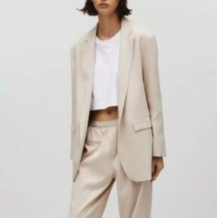 ZARA WOMAN NEW OVERSIZED SATIN EFFECT BLAZER KAIA X ZARA STONE 2010 913 XS
