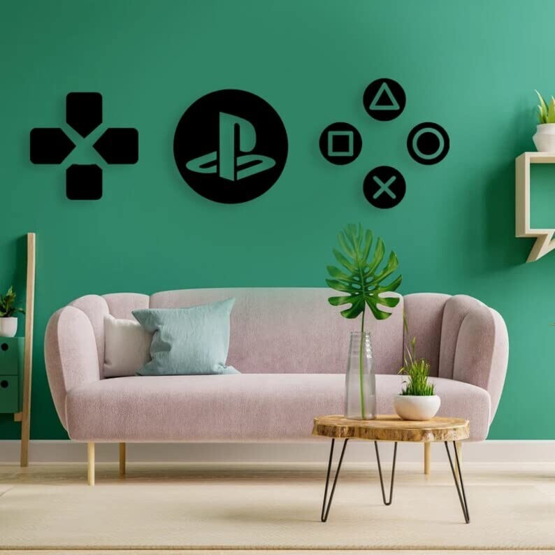 PlayStation Wood Wall Sign Set, PS5 Geometric Home Decor Gift for
