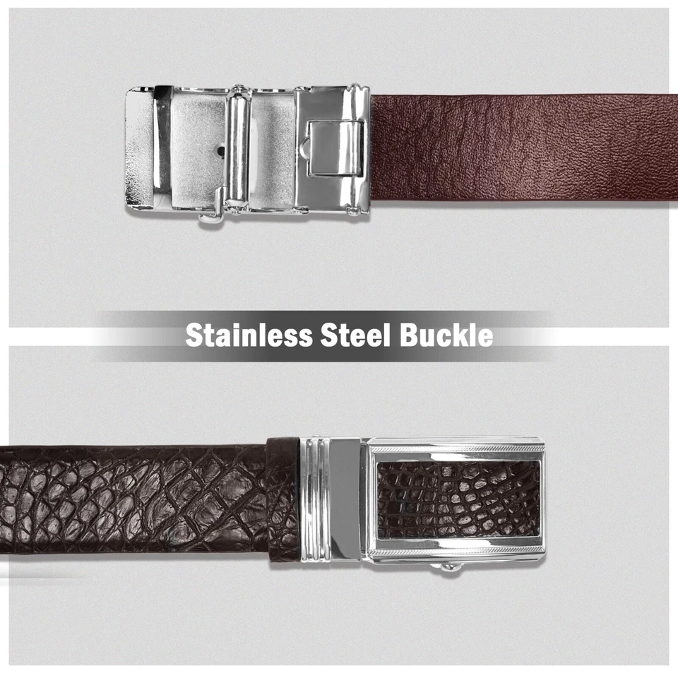 Cinturón de piel de cuero marrón con espalda de cocodrilo real para hombre W 1,5" sin articulaciones Foto 2 de 4