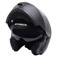 Stealth V159 Flip Front Modular Plain Matt Black Motorcycle Helmet Ece 2206