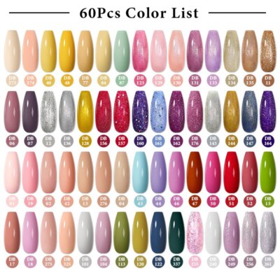 60PCS Color Gel Nail Polish Set Glitter Nail Sequins Gel Soak Off UV Gel 