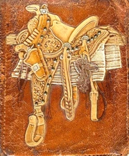 Vintage Souvenir 1950s Leather Wallet Western Studded Saddle Hand made