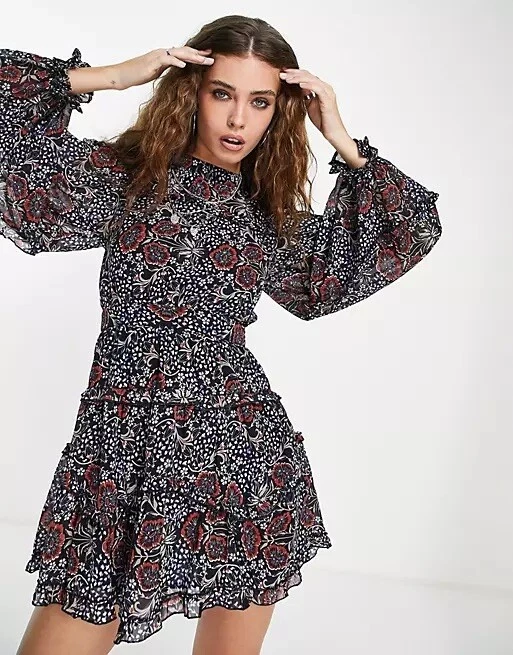 Topshop Paisley Cross Back Mini Dress in Multi Size UK 10 BRAND