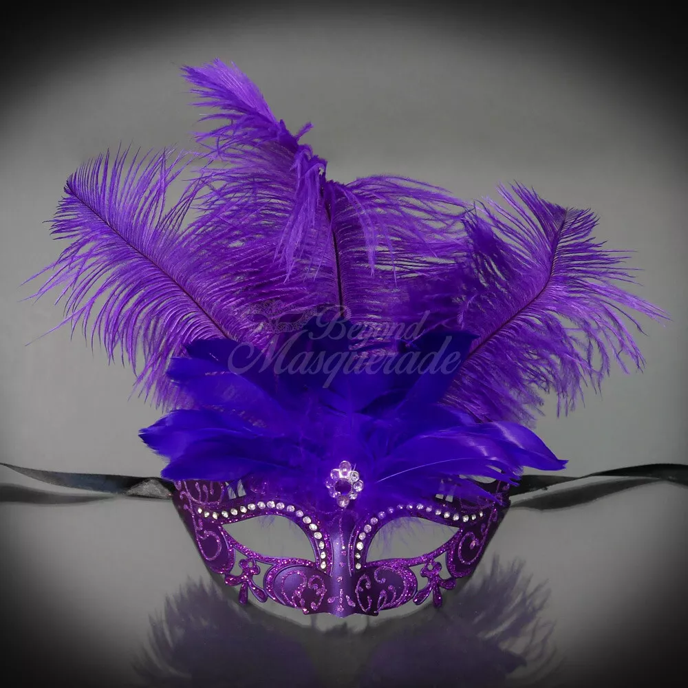 Lace Masquerade Mask with Luxury Feathers Black by Beyond Masquerade