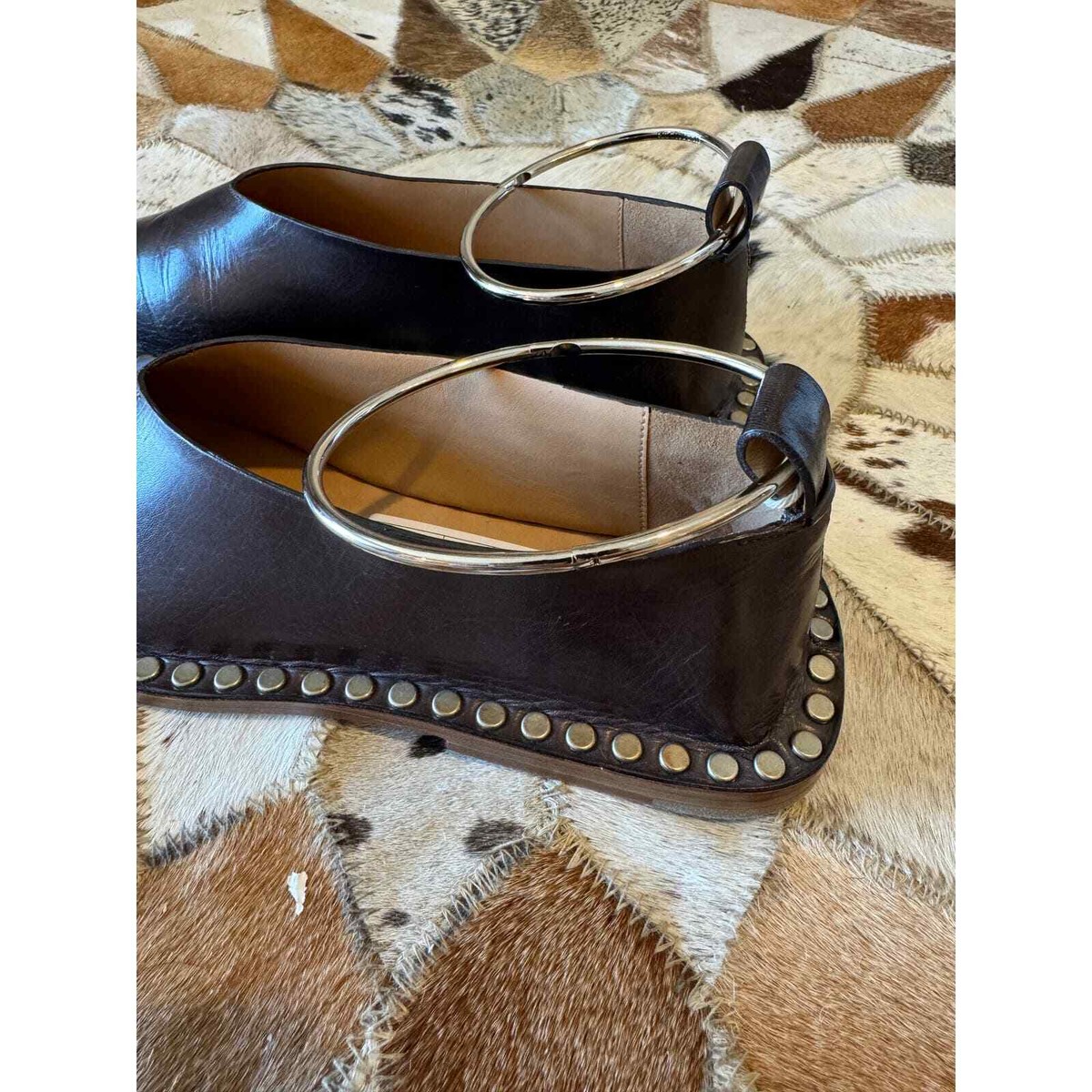 Jil Sander Brown Studded Ballet Flats With Anklet | eBay