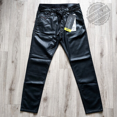 DIESEL KROOLEY Jogg Sweat Pants Leather-like Tapered Jeans