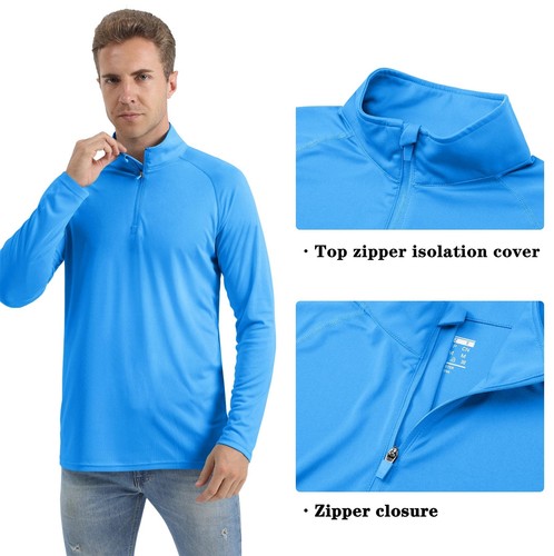 UPF50+ Mens 1/4 Zip Long Sleeve UV Shirts Sun Protection Performance Fishing Tee - Picture 2 of 157
