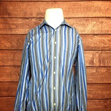 Bugatchi Uomo Mens Shirts Blue White Striped Flip Cuffs L/S Size Large