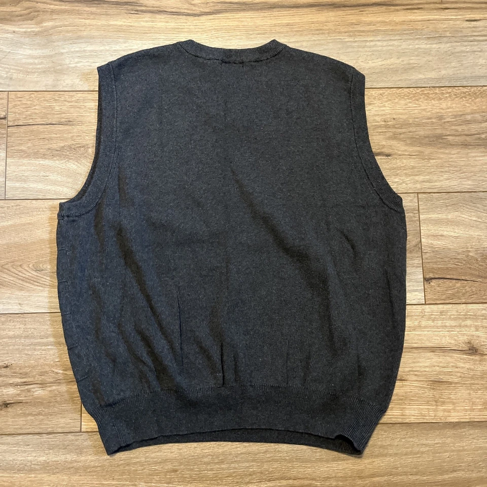 Мужская Saddlebred вязаный свитер жилет большой темно серый квадратный блок узор классический - Изображение 4 из 4