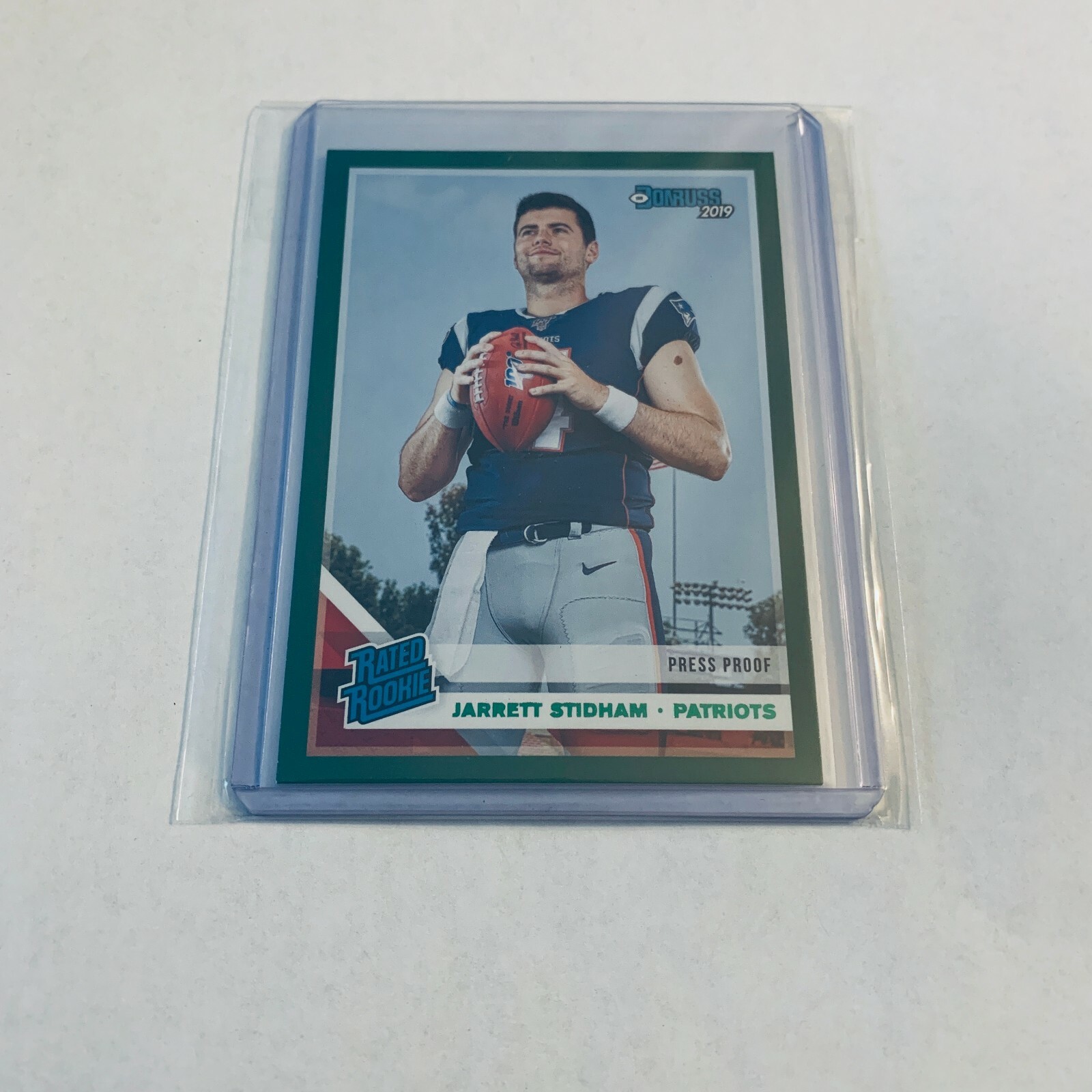 BF78669 2019 Donruss Press Proof Green #307 Jarrett Stidham RR PATRIOTS