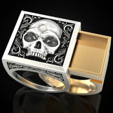Gothic Skull Design Poison Locket Ring (Thick Band) All Sizes