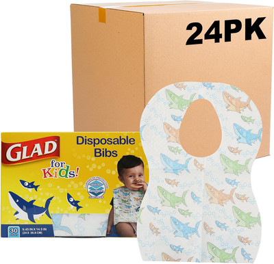 Glad for Kids Sharks Paper Bibs| Disposable Paper Bibs with Cute Sharks Design f