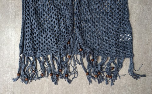 Artesia Women Size XL Crochet Long Cardigan Short Sleeve Tassel Fringe Boho Blue - Picture 4 of 7