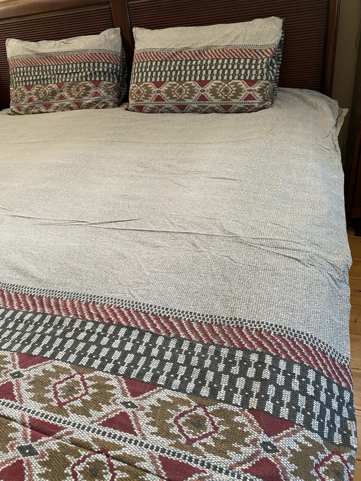 Grey Burgundy Green Quilt Cover Queen Size Cotton Green Print 2