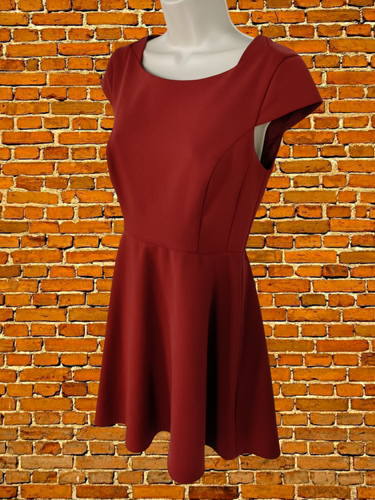 FRENCH CONNECTION SIZE UK 10 TERRACOTTA CAP SLEEVE MINI FIT & FLARE WORK DRESS - Picture 3 of 6