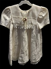 Vintage Rose Cottage Baby Girl's sz 8 Cream Dress Lace Yoke Rose Accent Easter