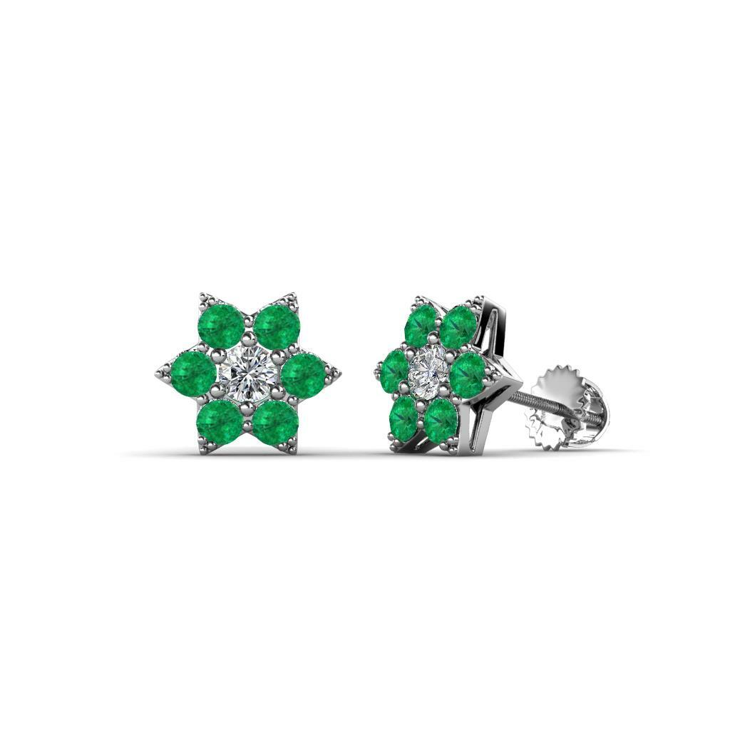 Bonheur　0108 ♡ Emerald and Diamond Flower Stud Earrings 3/8 ctw 14K Gold JP