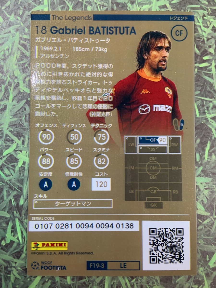 WCCF Footista 2019 Gabriel Batistuta Roma F19 LE Refractor Soccer