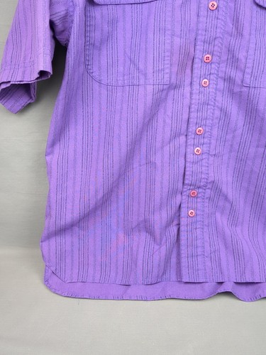 Vintage Bugle Boy Shirt Men's Large Purple Striped Button Up Retro 1990s - Picture 4 of 11