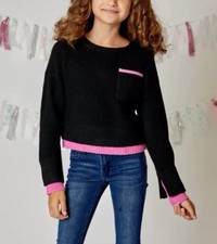 Design History Girls Medium Knit Sweater Layered Look Black with Pink Accents