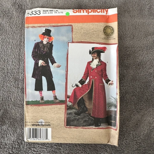 Simplicity Pattern 2333 Size L-XL 42-48 Captain Hook Pirate Mad Hatter Costume