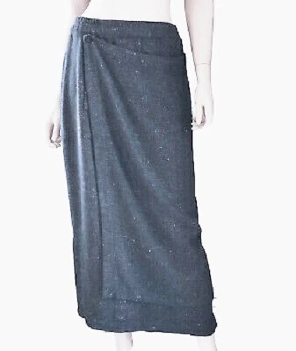 Eskandar Neiman Marcus Denim Blue Linen Faux Wrap Midi Skirt 0 = 6/8 = S/M NEW💙 - Image 3 of 4