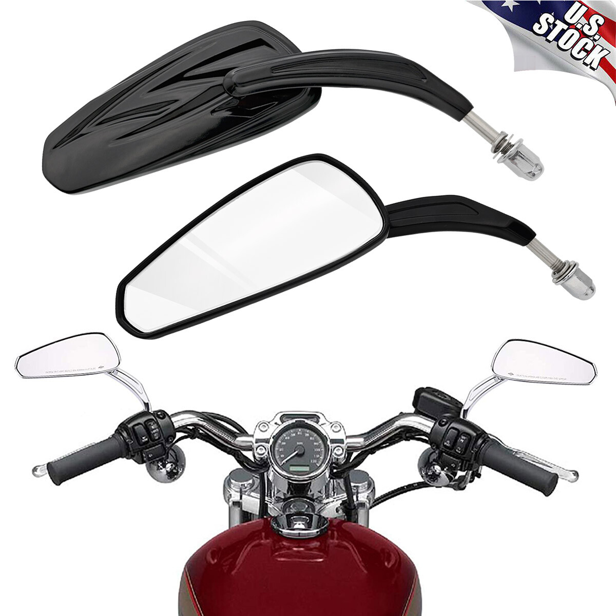 Black 8mm Rear View Mirrors For Harley Softail Street Bob FXDB Fat