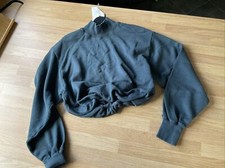 Zara Cropped Pullover Sweater Jumper Gathered Waist Slate Blue Small BNWT £25.99