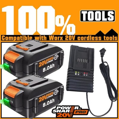 2PACK WA3678 For WORX 20V Power Share PRO 8.0Ah Lithium-Ion Battery /Charger