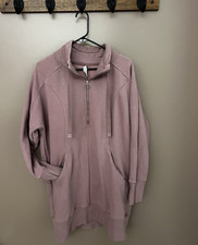 Athleta Blush Pink Cozy Karma 1/4 Zip Funnel Neck Relaxed Dress Large Womens