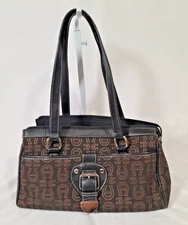 Étienne Aigner Brown Canvas Signature Logo Satchel, Shoulder Bag Handbag Purse