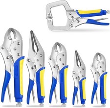 6-Piece Locking Pliers, Heavy Duty Vice Grips Set, 5", 7"  10" Curved Jaw 