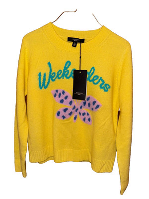 NWT Weekend Max Mara Women Sz Medium yellow Cashmere Pullover Sweater butterfly