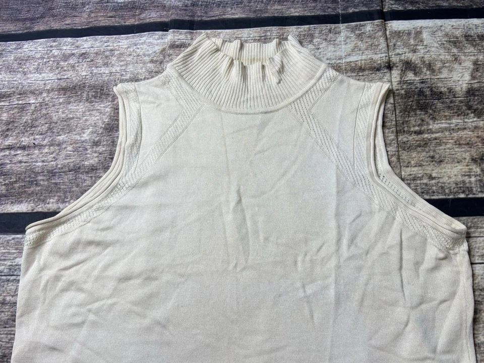 Top de seda Neiman Marcus de colección para mujer pequeño sin mangas cuello falso elástico Foto 4 de 4