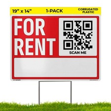 19 14 For Rent Sign 1-Pack - Weatherproof, Double-Sided  Corrugated Plastic ...