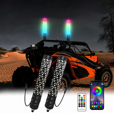 2x Fat Whips LED Whip Spiral RGB Whip Lights 1FT For Can Am Maverick UTV ATV RZR
