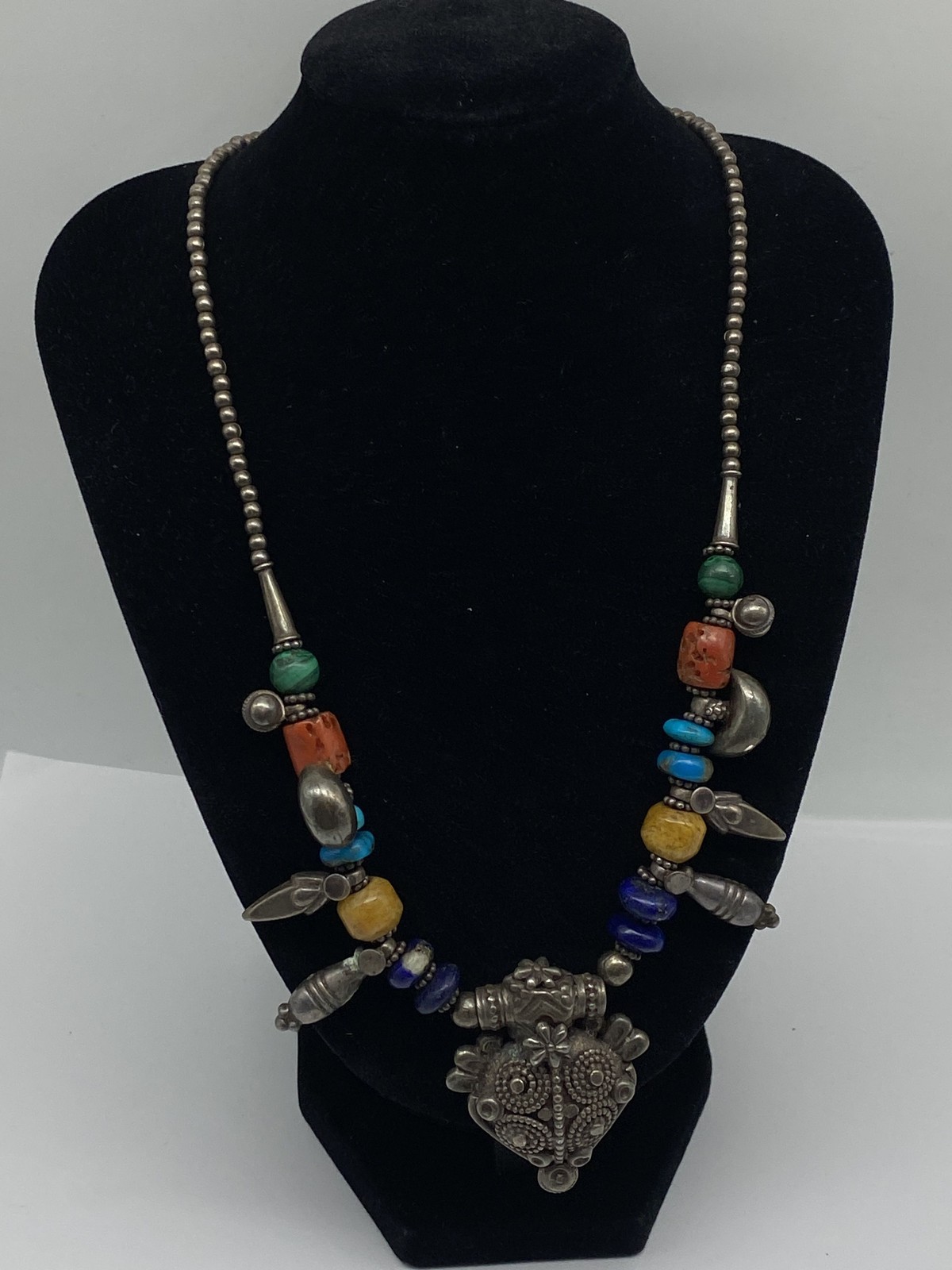 Sterling Silver Multi Beads Pendant Necklace 60.0g - image 1