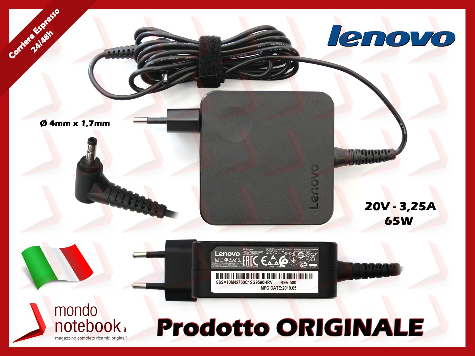 LENOVO Original 65W 20V 3.25A Laptop Charger 4x1.7mm ADLX65NCC3A