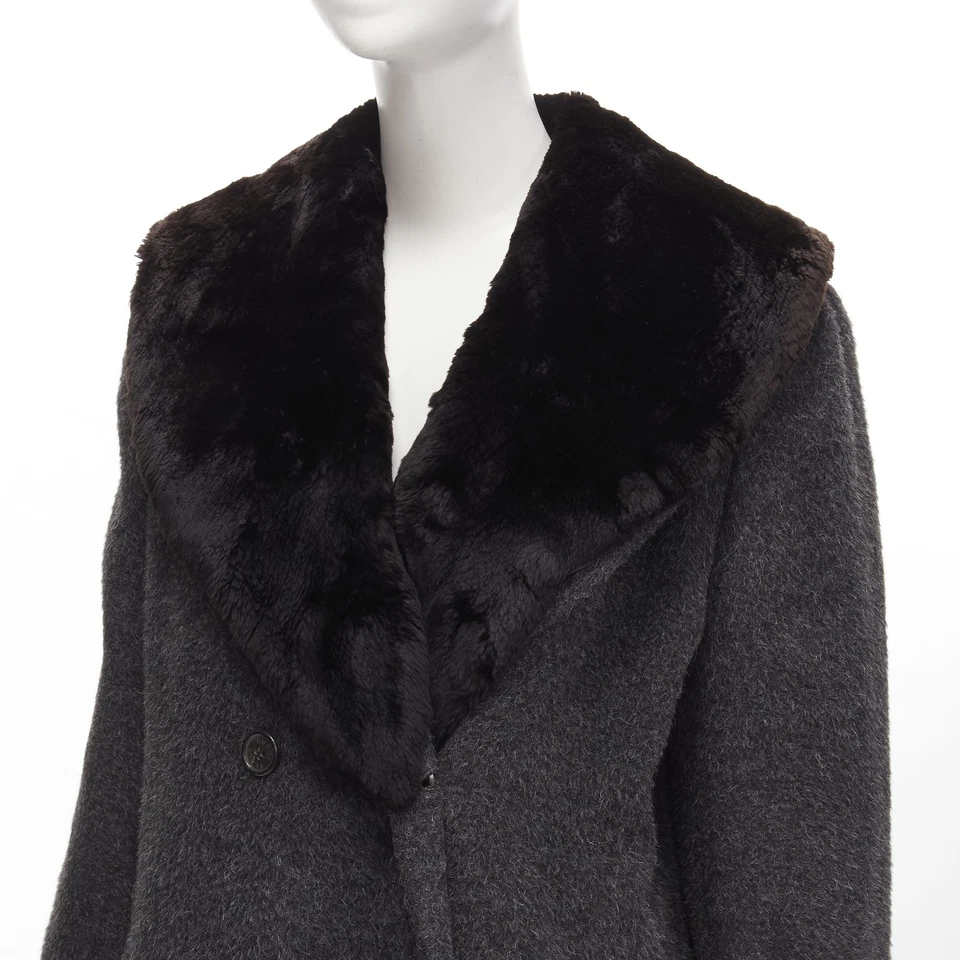 GUCCI Tom Ford Vintage grey alpaca fur collar double brested winter coat IT42 M - Image 2 of 4
