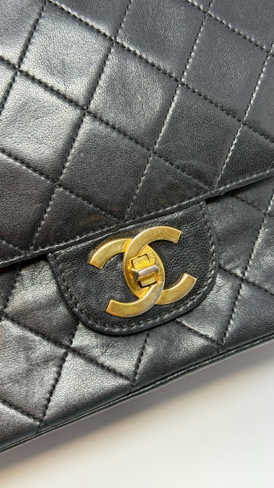 Rare Vintage Chanel Black Lambskin Medium Double Flap 24K Gold HW thumbnail 16