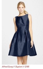Alfred Sung Dupioni Fit & Flare Dress Midnight Navy New Size 14 Style D448