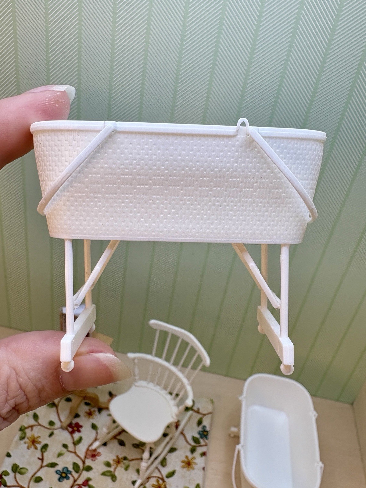 Dollhouse Miniature 1:12 Nursery Set For TWINS! 2 Bassinets Rocking Chair 11 Pcs