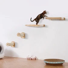 Wall Mounted Cat Shelves with 2 Jumping Posts & 2 Hammocks up to 40 lbs