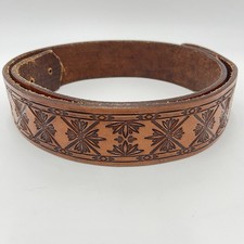Vintage Western Hand Tooled Leather Belt Brown Floral Chicago Screw- 35  