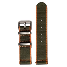 Quick Release Watch Band | Olive | Seatbelt | Two-Piece | Orange Stitch