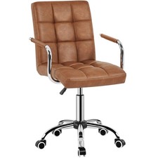 Image of Home Office Chair Leather Computer Desk Chair Adjustable Swivel Chair with Arms