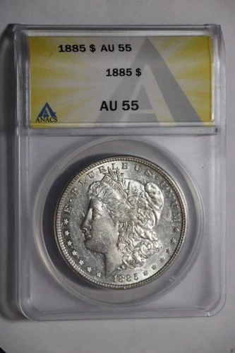 1885 P Morgan Dollar $1 Coin Silver, ANACS Graded AU55