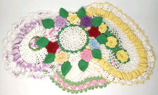 Vintage Handmade Crochet Doily Lot Of 4 Floral Table Centerpiece MCM Cottagecore